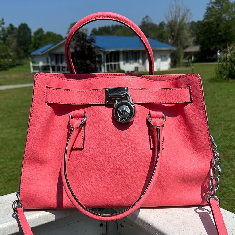 Michael Kors Coral Pink Leather Satchel EUC